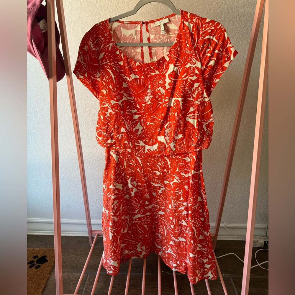 Joie Red and White Tropical Print Popover Open
Back Dress sz S